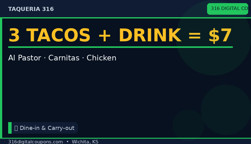 3 Tacos + Drink Combo for $7